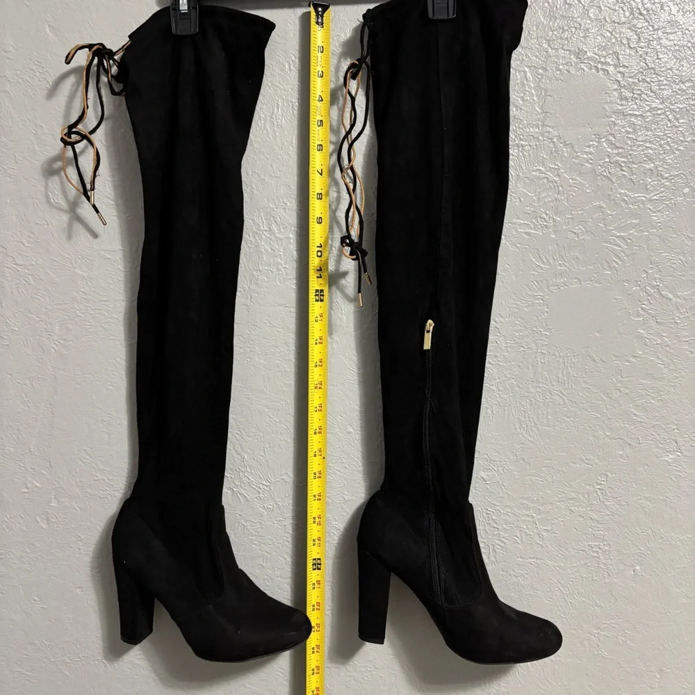 BAMBOO Black Over-the-Knee Boots with Lace Detail